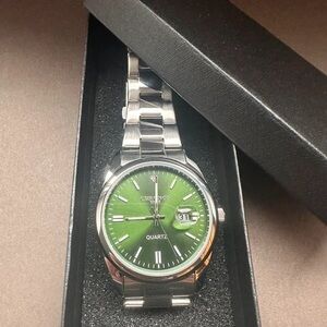 Boohoo Men's Silver Bracelet Watch with Green Dial